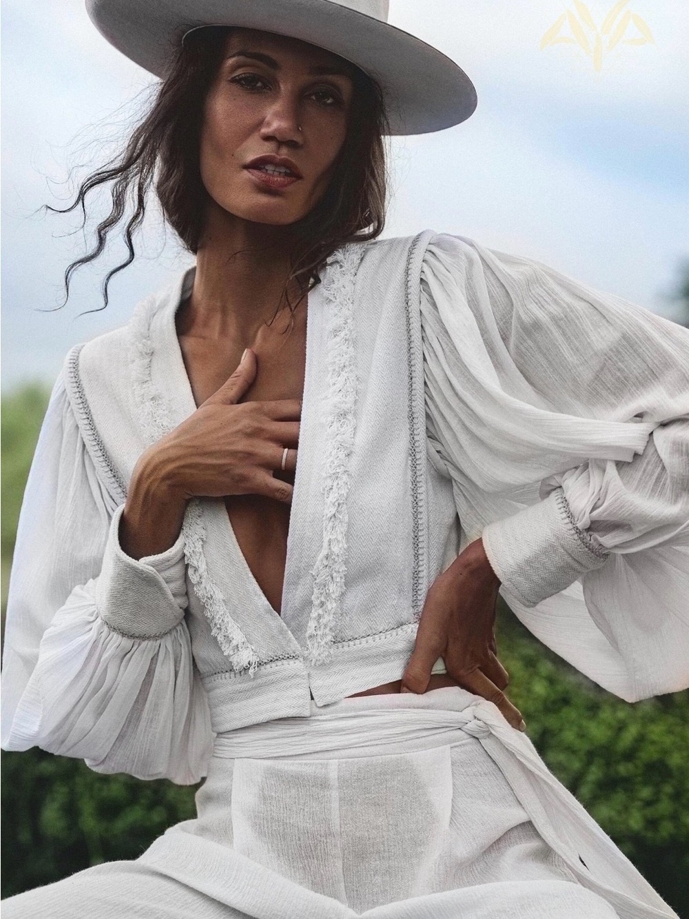Women's Cream Cropped Peasant Blouse with Tie Front